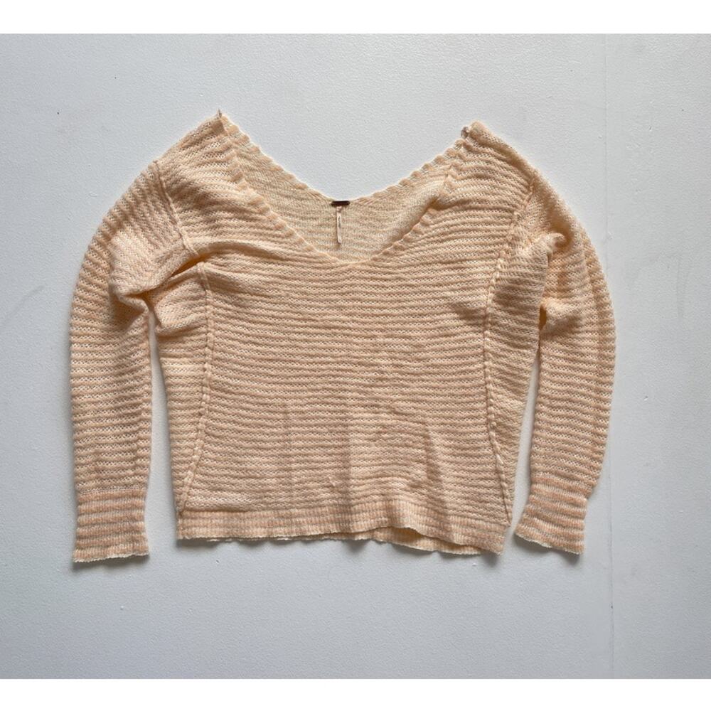 FREE PEOPLE Pale Peach Loose Knit Slouchy Sweater Top · Linen Wool Blend · L